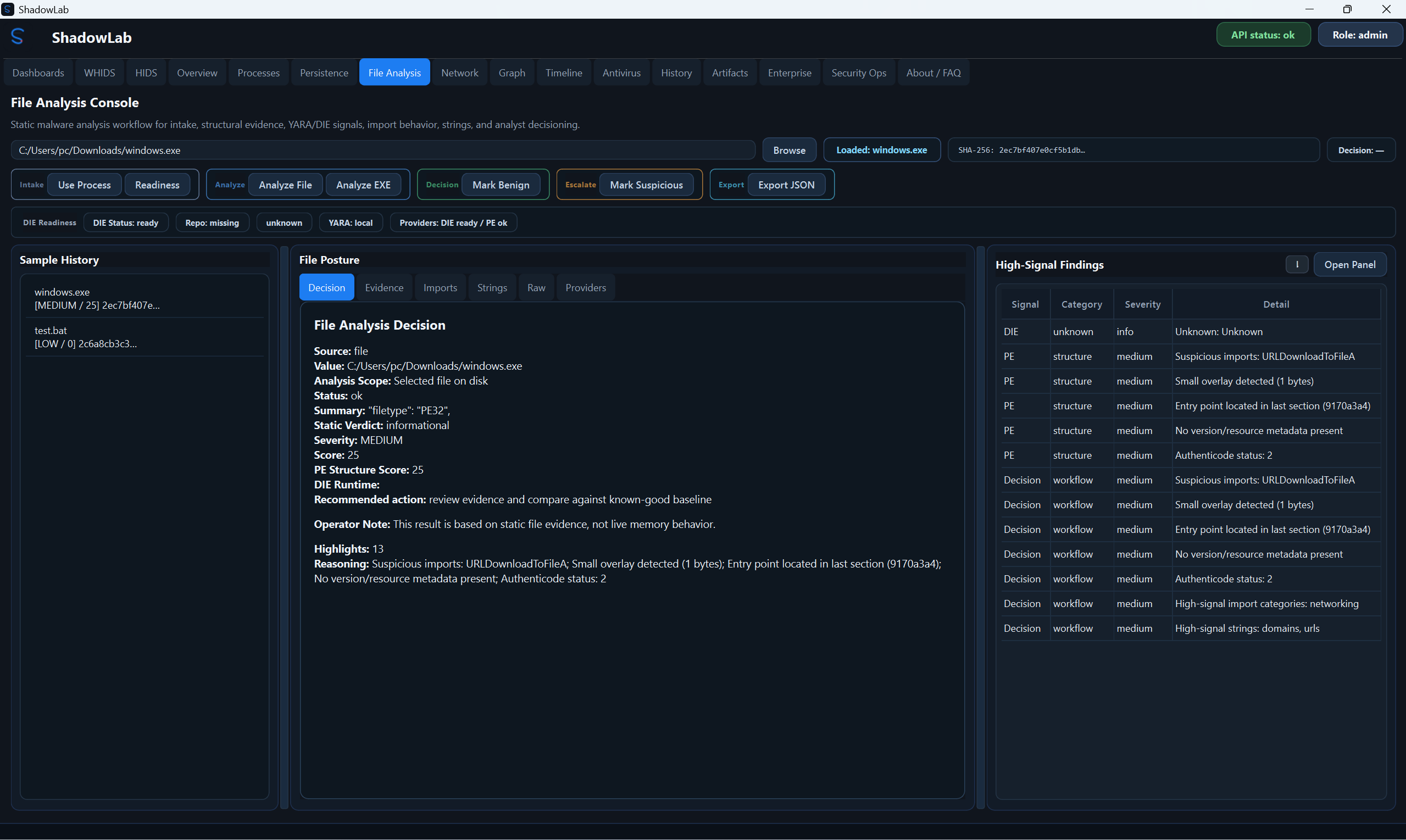 File And Malware Analysis screen